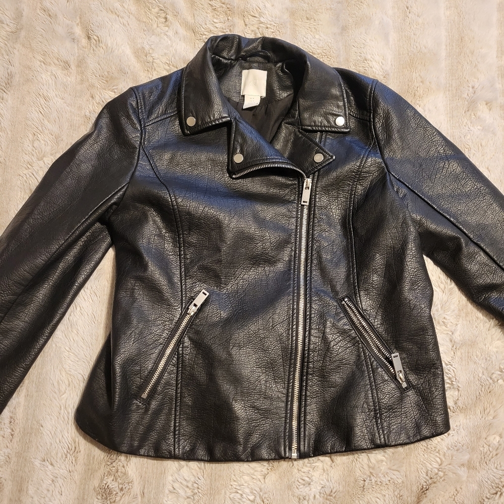 Black faux leather H&M motorcycle jacket